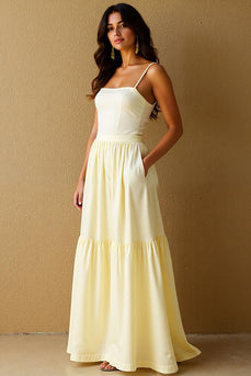 Light Yellow A-Line Long Evening Dress