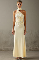 Load image into Gallery viewer, Elegant Halter Sheath Light Yellow Evening Dress