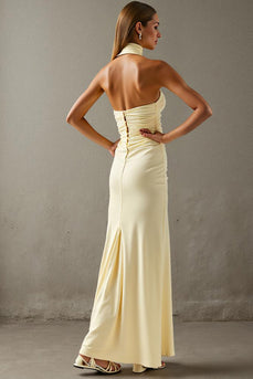 Elegant Halter Sheath Light Yellow Evening Dress