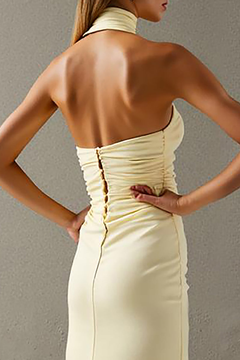 Load image into Gallery viewer, Elegant Halter Sheath Light Yellow Evening Dress