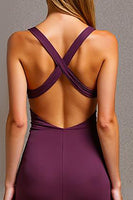 Load image into Gallery viewer, Plum Sheath Keyhole Long Formal Dress