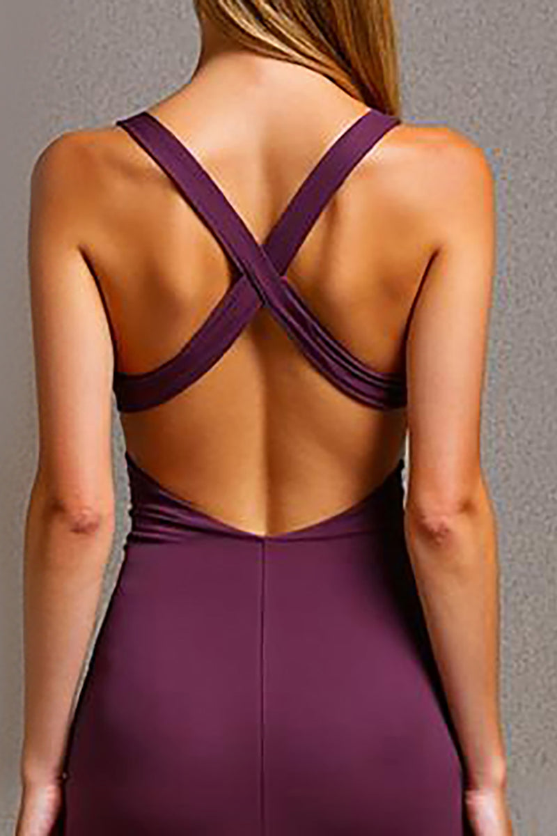 Load image into Gallery viewer, Plum Sheath Keyhole Long Formal Dress