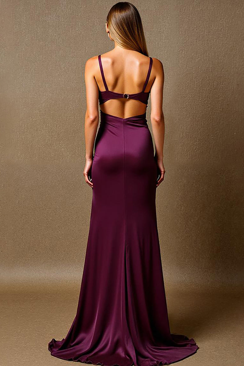 Load image into Gallery viewer, Elegant Mermaid Plum Maxi Evening Dress