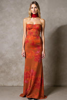 Load image into Gallery viewer, Sheath Cabernet Strapless Printed Maxi Evening Dress With Sash