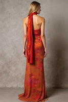Load image into Gallery viewer, Sheath Cabernet Strapless Printed Maxi Evening Dress With Sash