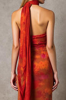 Load image into Gallery viewer, Sheath Cabernet Strapless Printed Maxi Evening Dress With Sash