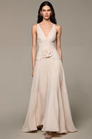 Load image into Gallery viewer, Apricot A-Line V-Neck Long Evening Dress With 3D Flowers