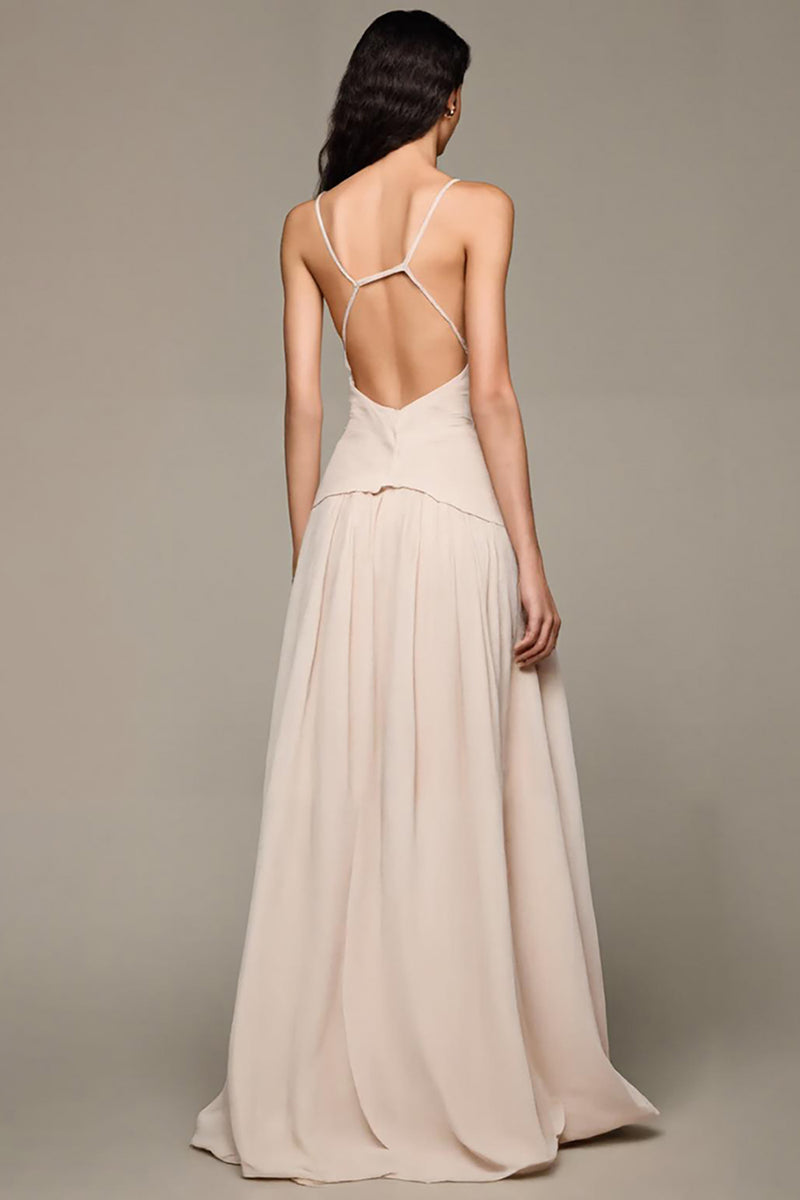 Load image into Gallery viewer, Apricot A-Line V-Neck Long Evening Dress With 3D Flowers