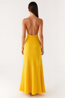 Sheath Yellow Satin Ankle Length Evening Dress