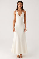 Load image into Gallery viewer, V-Neck Ivory Sheath Ankle Length Evening Dress