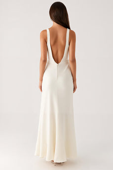 V-Neck Ivory Sheath Ankle Length Evening Dress
