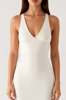 Load image into Gallery viewer, V-Neck Ivory Sheath Ankle Length Evening Dress