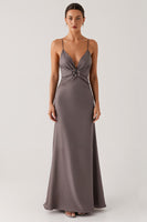 Load image into Gallery viewer, Dark Grey Satin Sheath Evening Dress