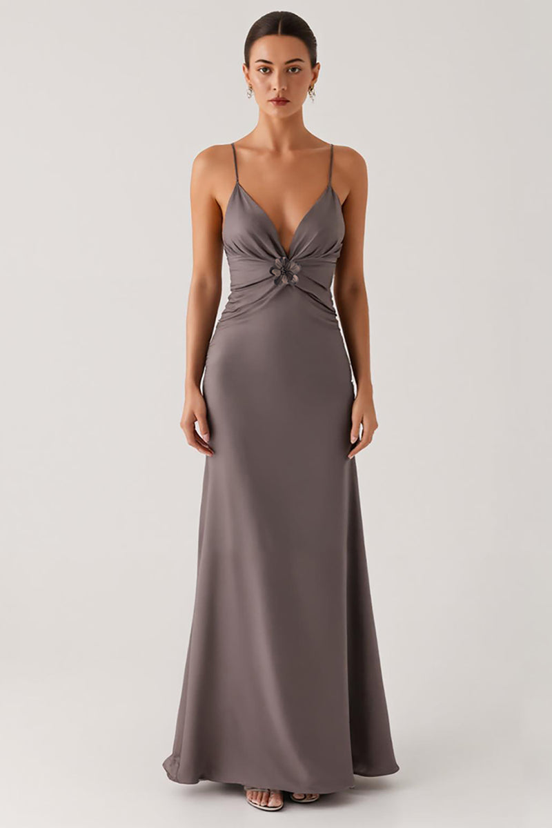 Load image into Gallery viewer, Dark Grey Satin Sheath Evening Dress