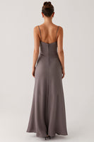 Load image into Gallery viewer, Dark Grey Satin Sheath Evening Dress