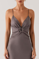 Load image into Gallery viewer, Dark Grey Satin Sheath Evening Dress