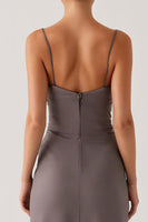 Load image into Gallery viewer, Dark Grey Satin Sheath Evening Dress
