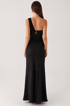 Sheath One Shoulder Black Evening Dress