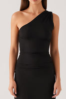 Load image into Gallery viewer, Sheath One Shoulder Black Evening Dress