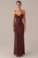 Load image into Gallery viewer, Brown Spaghetti Straps Sheath Evening Dress