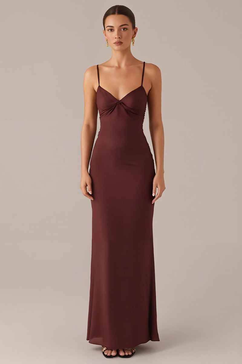 Load image into Gallery viewer, Brown Spaghetti Straps Sheath Evening Dress