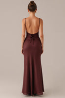 Load image into Gallery viewer, Brown Spaghetti Straps Sheath Evening Dress