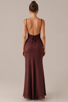 Brown Spaghetti Straps Sheath Evening Dress