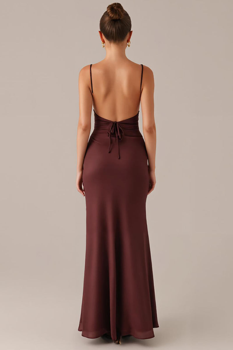 Load image into Gallery viewer, Brown Spaghetti Straps Sheath Evening Dress