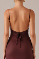 Load image into Gallery viewer, Brown Spaghetti Straps Sheath Evening Dress