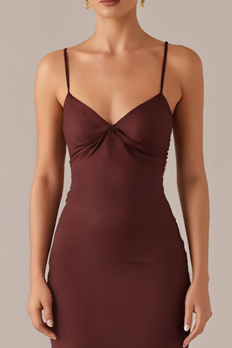 Load image into Gallery viewer, Brown Spaghetti Straps Sheath Evening Dress