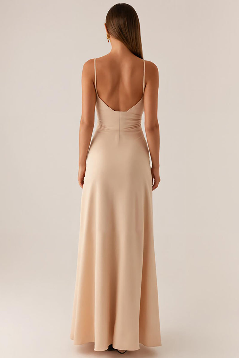 Load image into Gallery viewer, Apricot Spaghetti Straps Satin Evening Dress