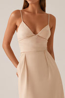 Load image into Gallery viewer, Apricot Spaghetti Straps Satin Evening Dress