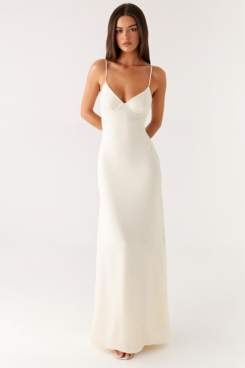 Load image into Gallery viewer, Ivory Spaghetti Straps Sheath Evening Dress