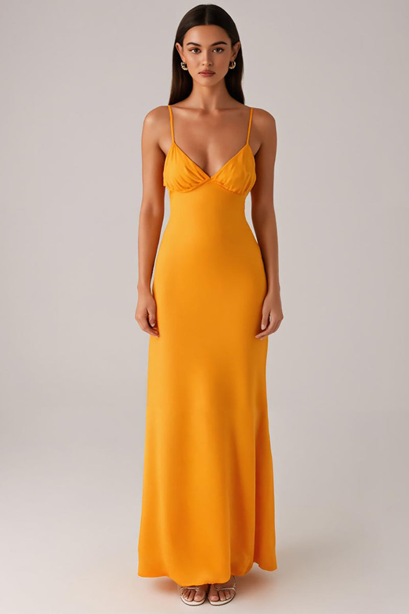 Load image into Gallery viewer, Yellow Spaghetti Straps Sheath Evening Dress
