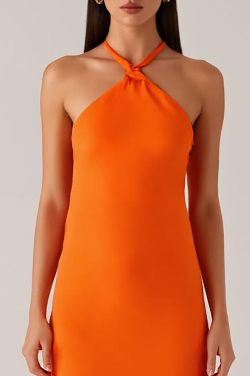Load image into Gallery viewer, Halter Orange Sheath Backless Evening Dress
