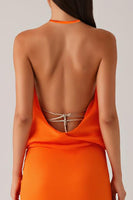 Load image into Gallery viewer, Halter Orange Sheath Backless Evening Dress