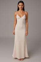 Load image into Gallery viewer, Apricot Spaghetti Straps Sheath Long Evening Dress