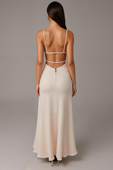Apricot Spaghetti Straps Sheath Long Evening Dress