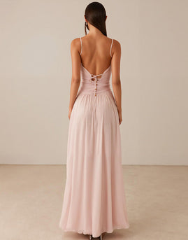 Pink Spaghetti Straps A Line Chiffon Evening Dress
