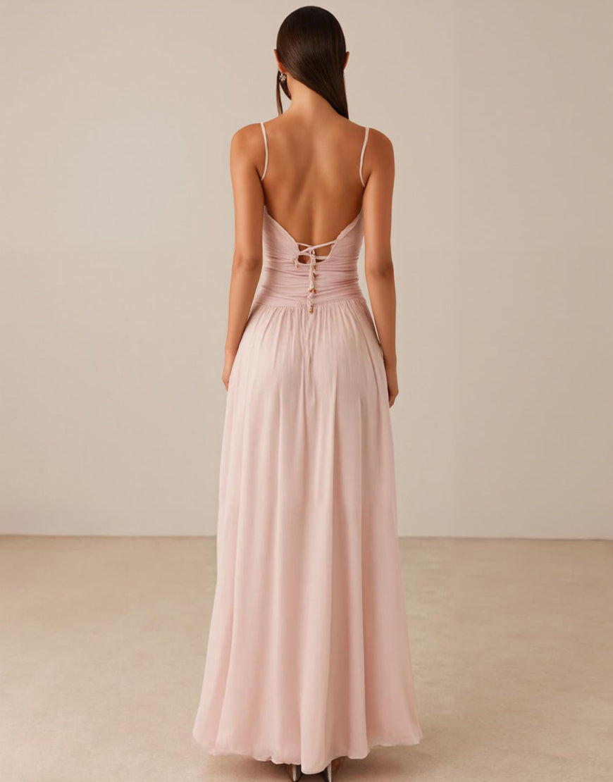 Load image into Gallery viewer, Pink Spaghetti Straps A Line Chiffon Evening Dress
