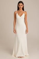 Load image into Gallery viewer, Ivory Spaghetti Straps Sheath Evening Dress
