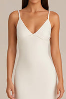 Load image into Gallery viewer, Ivory Spaghetti Straps Sheath Evening Dress