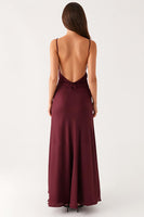 Load image into Gallery viewer, Plum Spaghetti Straps Backless Evening Dress