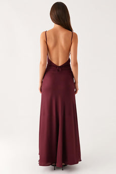 Plum Spaghetti Straps Backless Evening Dress