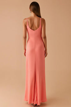 Pink Spaghetti Straps Sheath Evening Dress