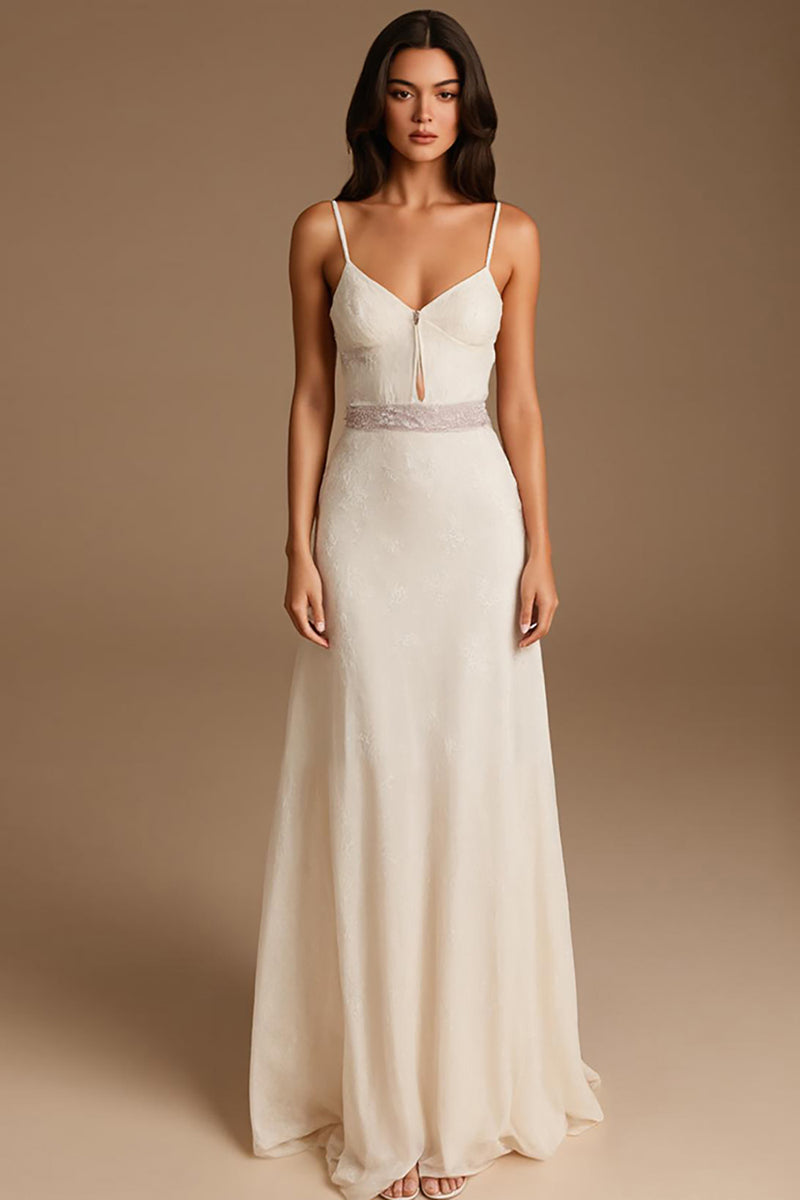 Load image into Gallery viewer, Ivory Spaghetti Straps A Line Formal Dress