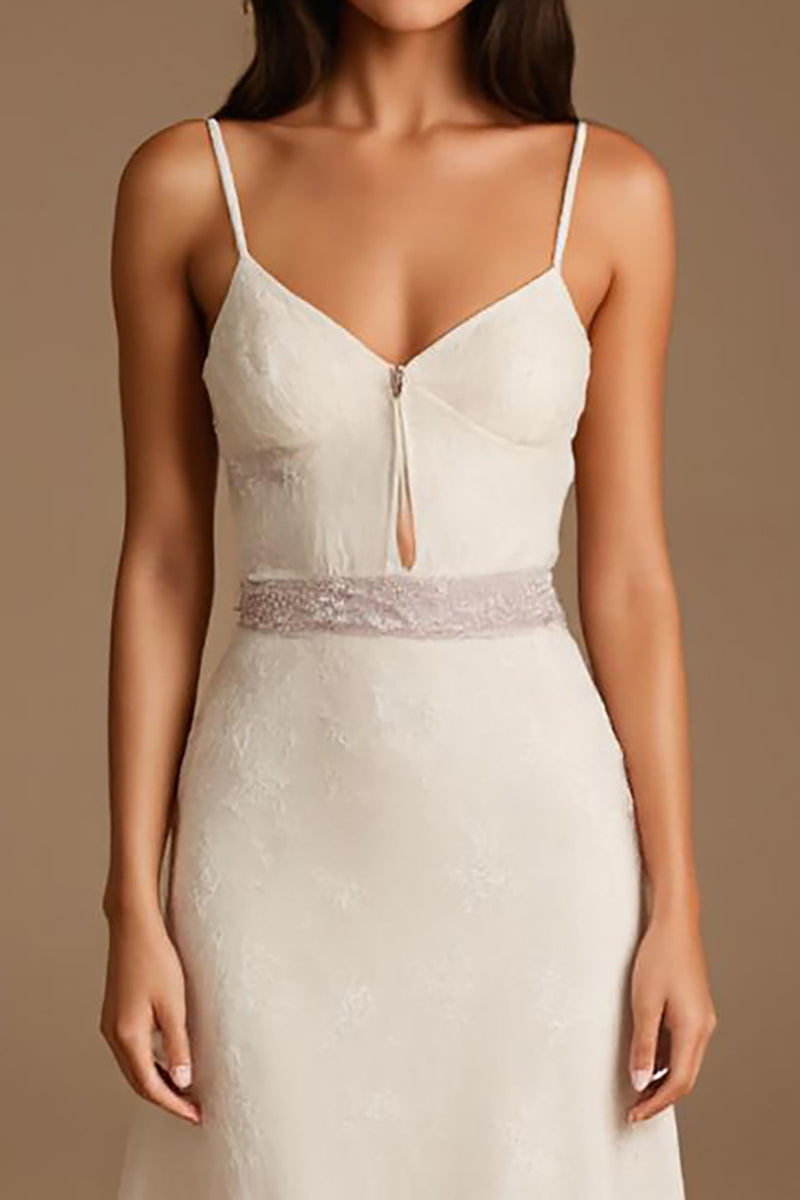 Load image into Gallery viewer, Ivory Spaghetti Straps A Line Formal Dress