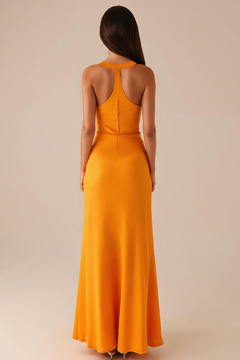 Load image into Gallery viewer, Yellow Round Neck Sleeveless Long Evening Dress
