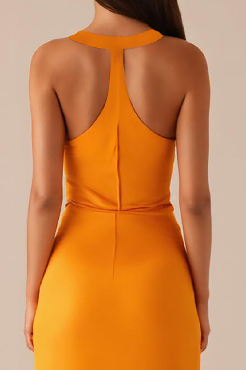 Load image into Gallery viewer, Yellow Round Neck Sleeveless Long Evening Dress