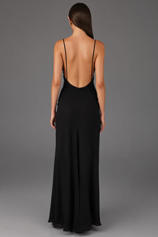 Sheath Spaghetti Straps Black Tie Dress